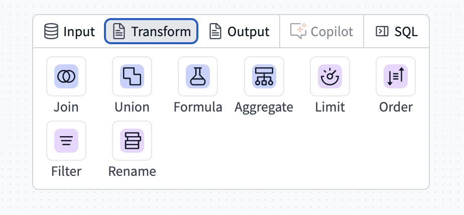 The operator’s menu on the side of the Visual Editor canvas.